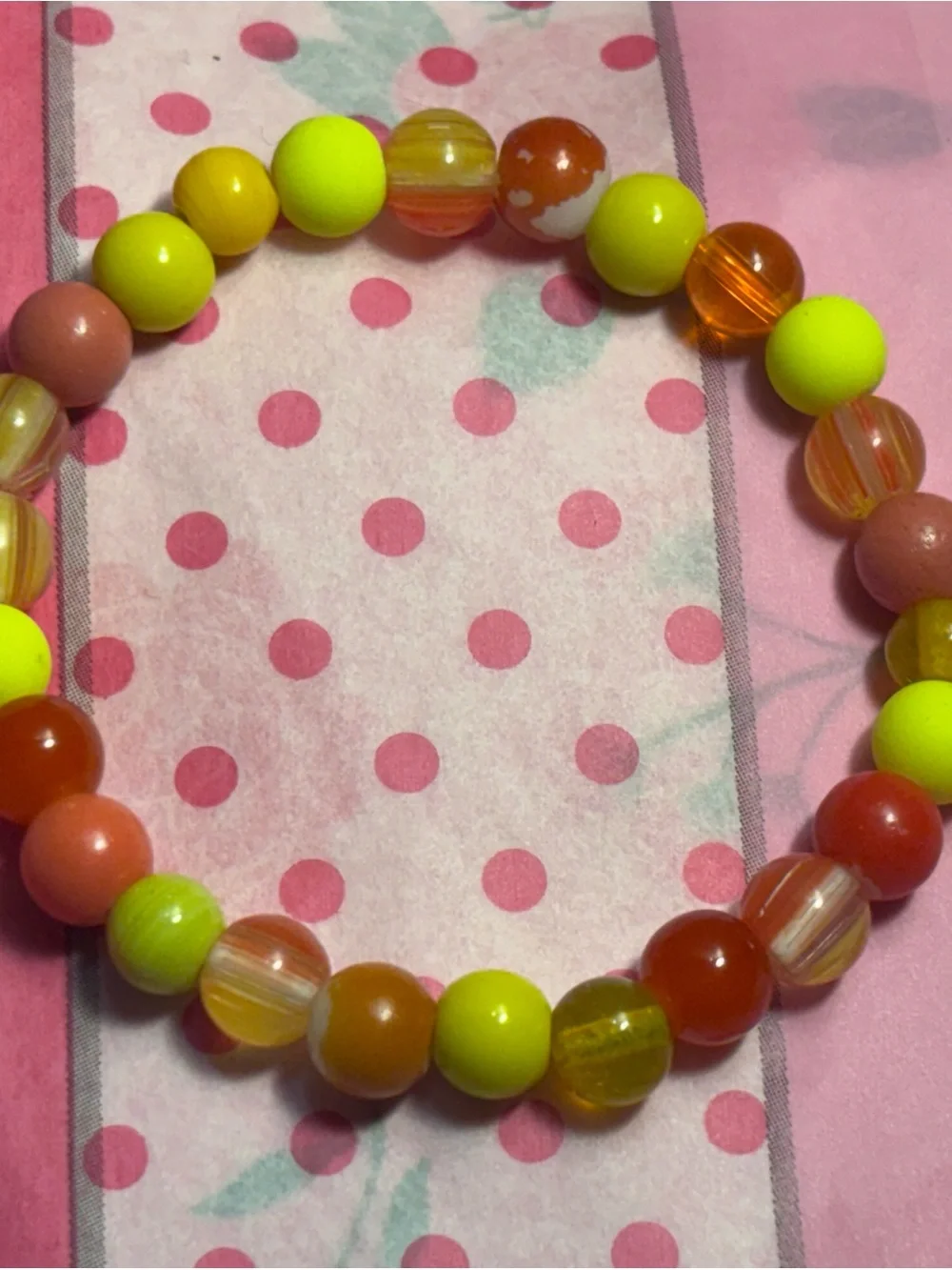 Stretch Beaded Bracelet - Neon Yellow & Orange